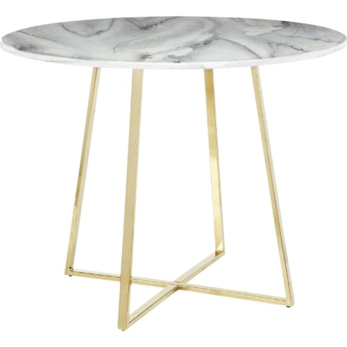 Cosmo 39" Dining Table in Gold Metal & White Marble Top